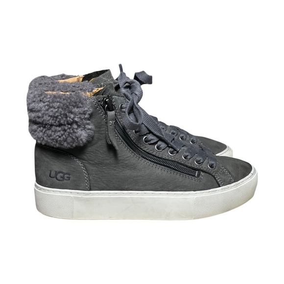 UGG Briena Mid Top Leather Sneaker Boots Shoes Zip Lace Up Gray Women's Size 7 - Picture 11 of 11